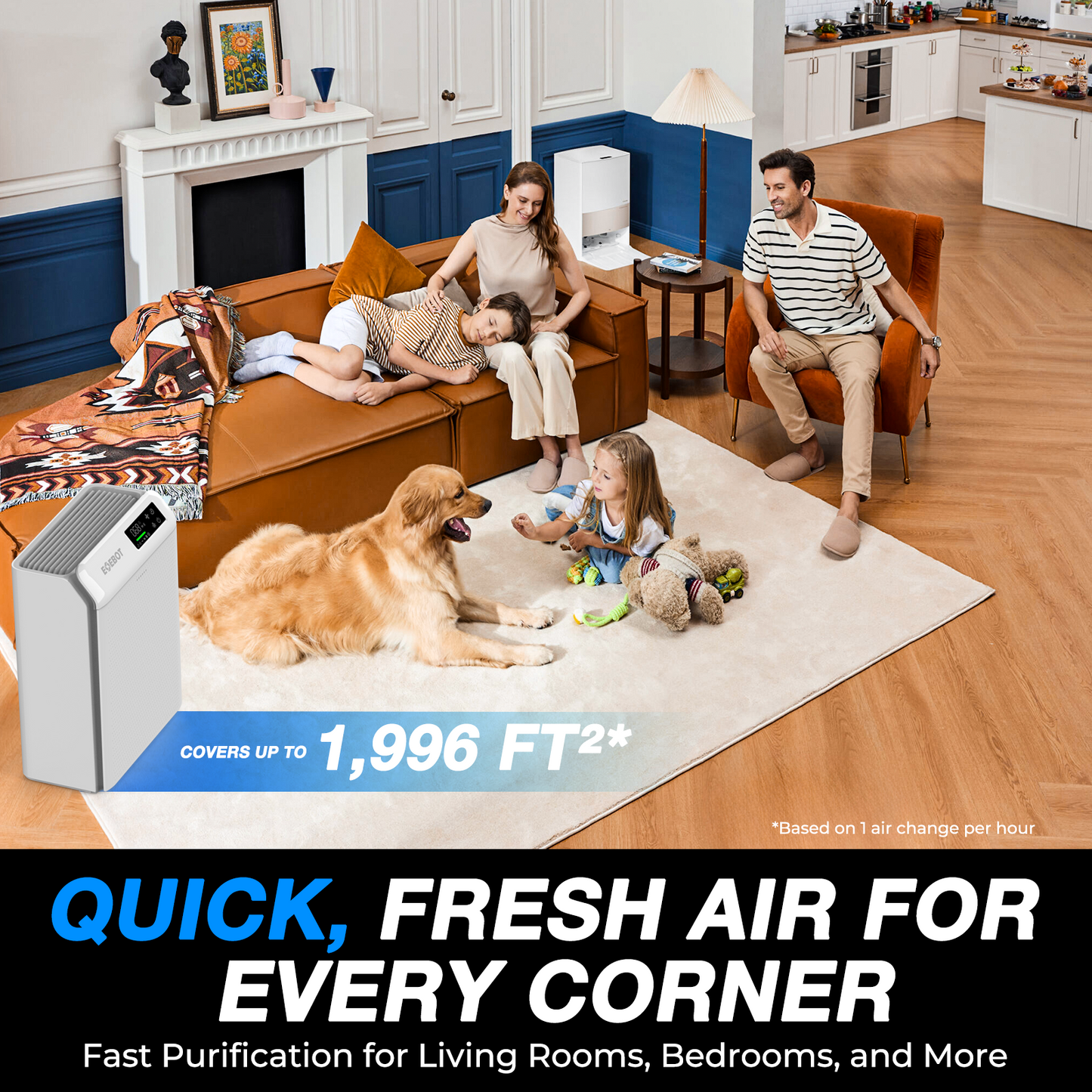 Air Purifiers for Home Large Room 1,996 Ft² with Washable Filter, Air Purifiers for Home Pets, Quiet Sleep Mode, Air Quality Monitor, Air Cleaner for Bedroom, Dorm Room, Pet Hair, Dust, Pollen, Smoke