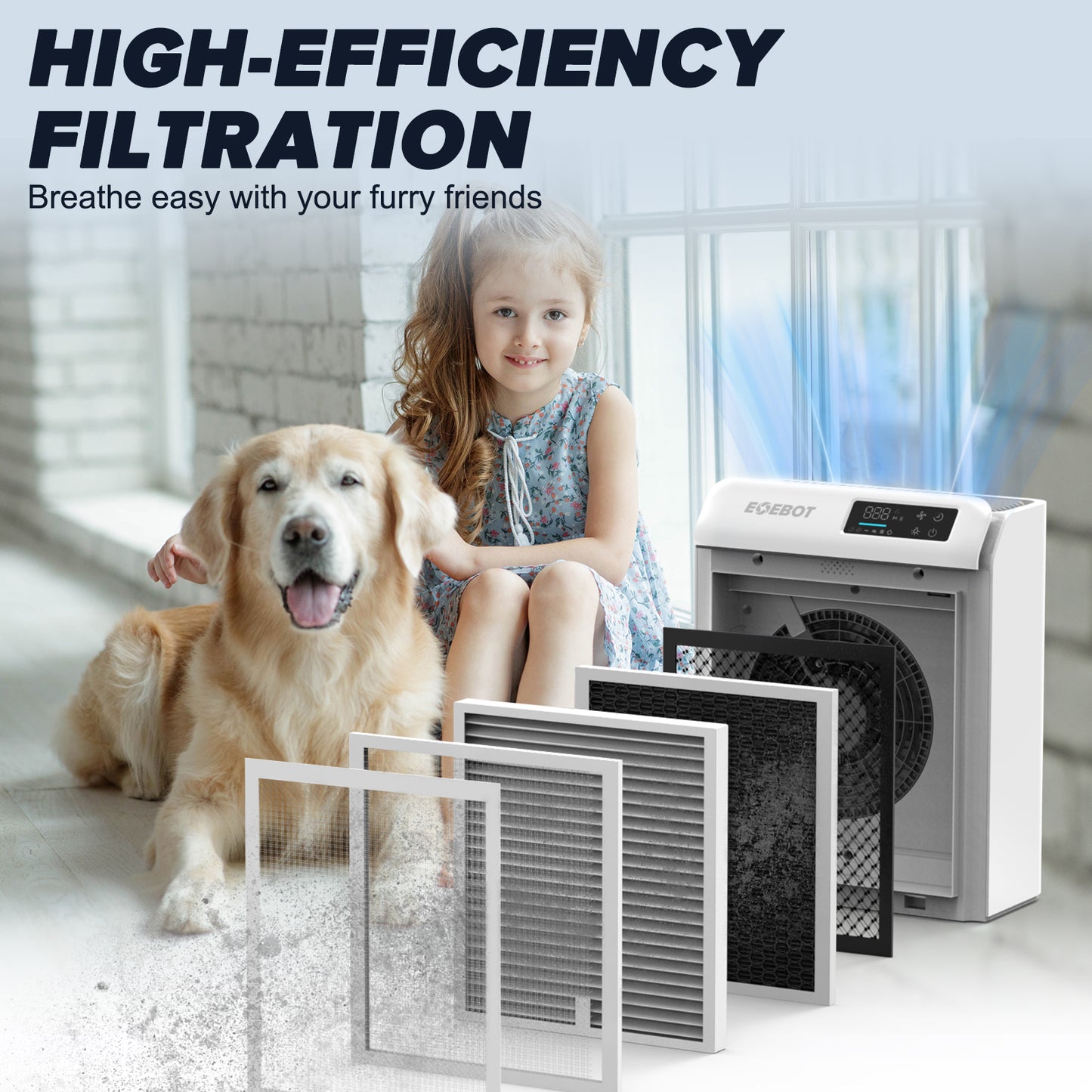 Ganymede HEPA Filter Replacement Compatible with EOEBOT Air Purifier, Multi-Layer Filtration System with Washable Pre-Filter