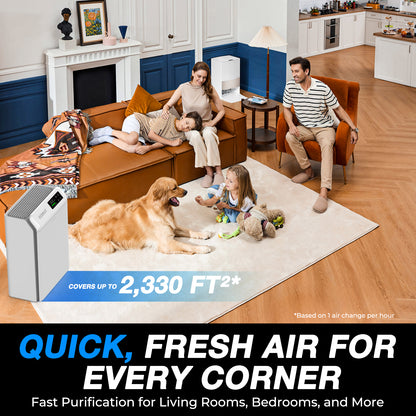 Air Purifiers for Home Large Room, Cover Up to 2,330 Ft² with True HEPA Filter & Washable Pre-Filter, Air Purifiers for Home Pets, Quiet Sleep Mode, Air Quality Monitor, Air Cleaner for Bedroom, Dorm Room, Pet Hair, Dust, Pollen, Smoke