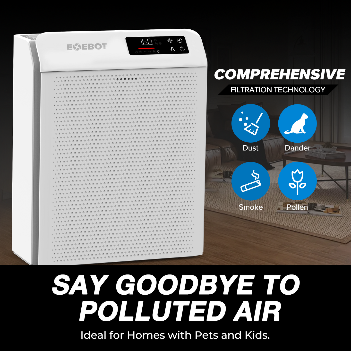 Air Purifiers for Home Large Room 1,996 Ft² with Washable Filter, Air Purifiers for Home Pets, Quiet Sleep Mode, Air Quality Monitor, Air Cleaner for Bedroom, Dorm Room, Pet Hair, Dust, Pollen, Smoke